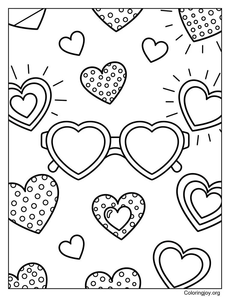 Página para colorear de gafas de corazón simples