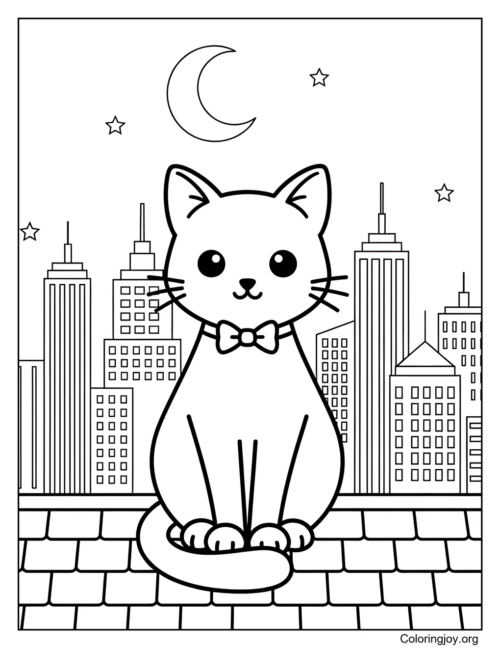 Gato en la azotea con vista a la ciudad