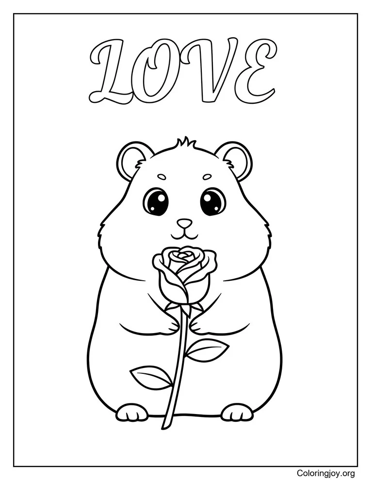 Página para colorear de hámster y rosa