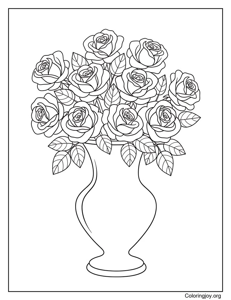 Florero Lleno De Rosas Página Para Colorear