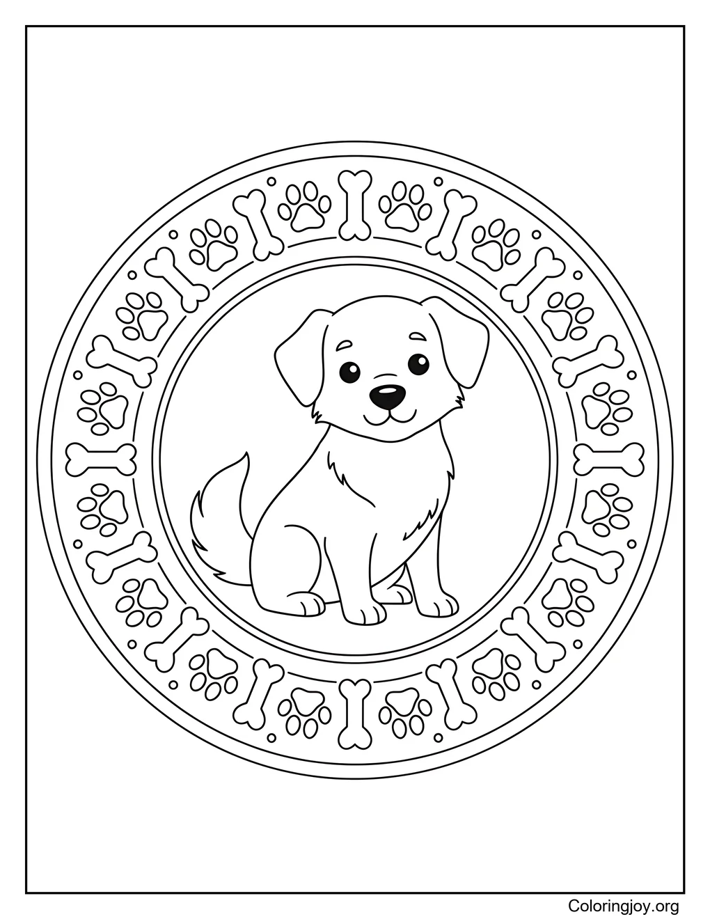Mandala de perro con patas y huesos