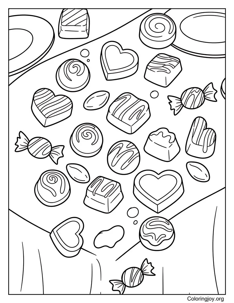 Página para colorear de mezcla de chocolate y caramelo