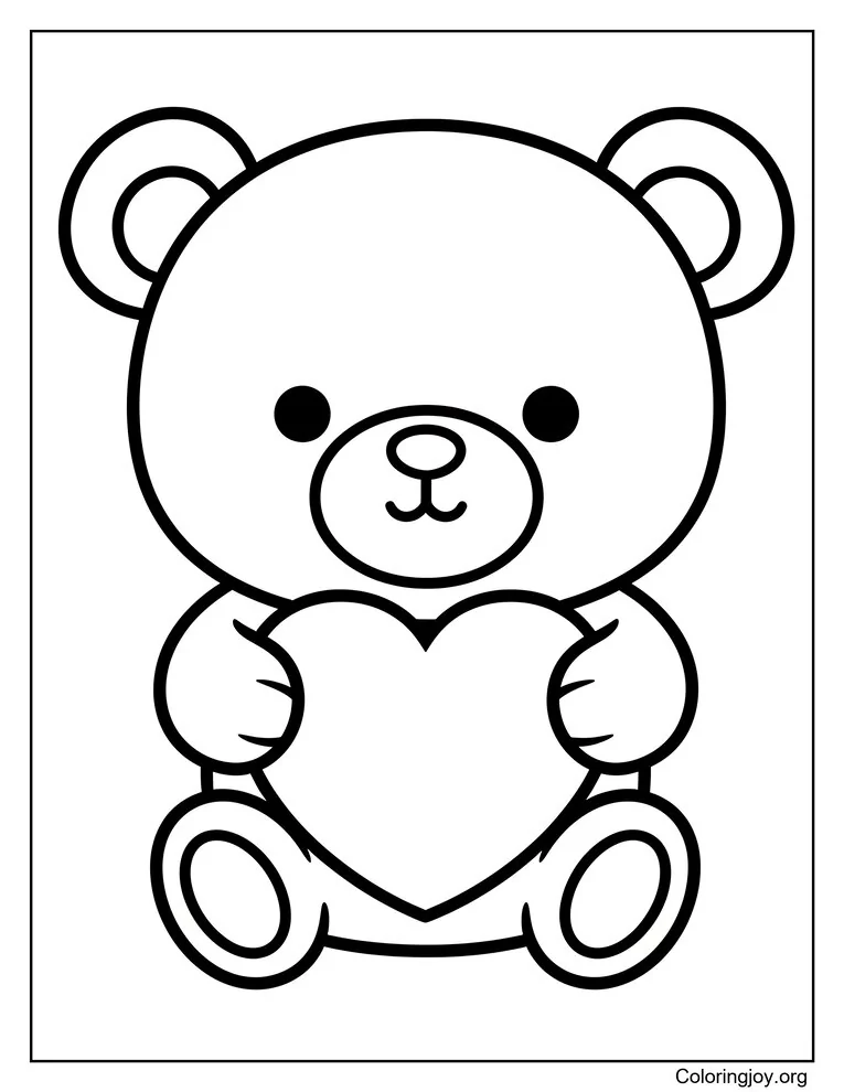 Página para colorear de osito de peluche sosteniendo un corazón