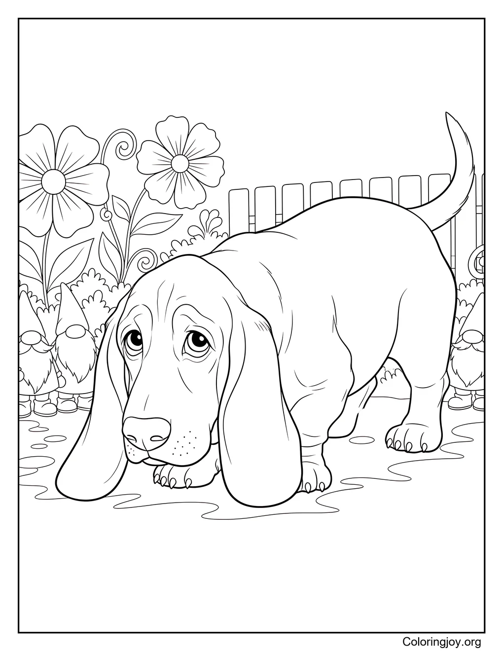 Hoja para colorear de perro basset