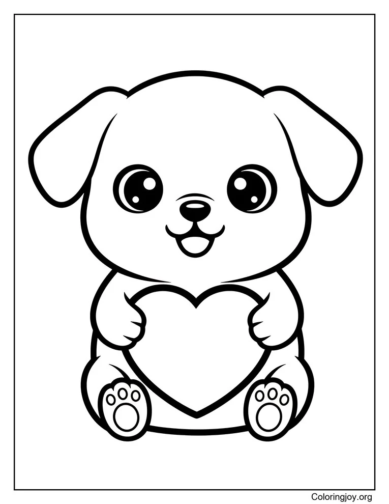 Perro sosteniendo un corazón para colorear