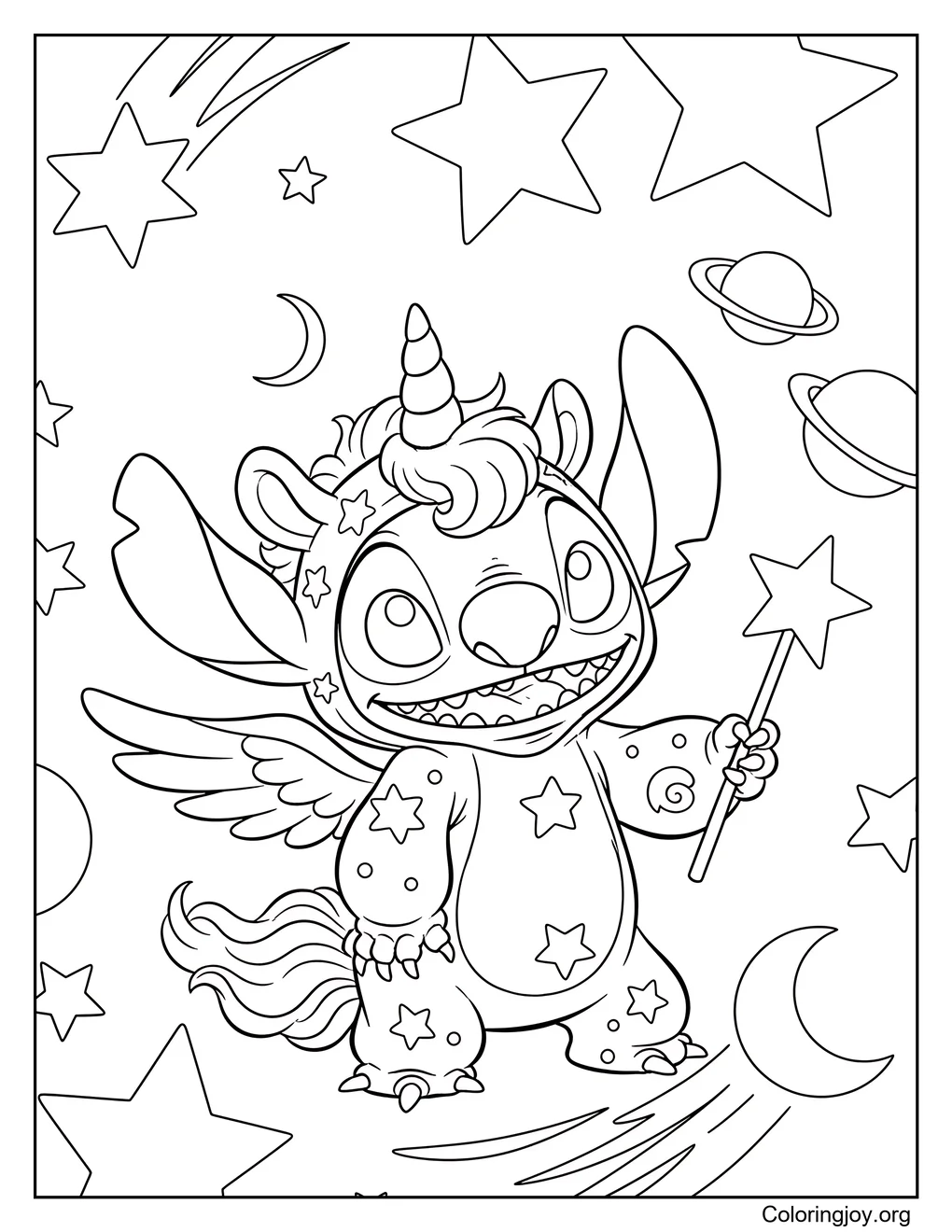 Stitch vistiendo disfraz de unicornio