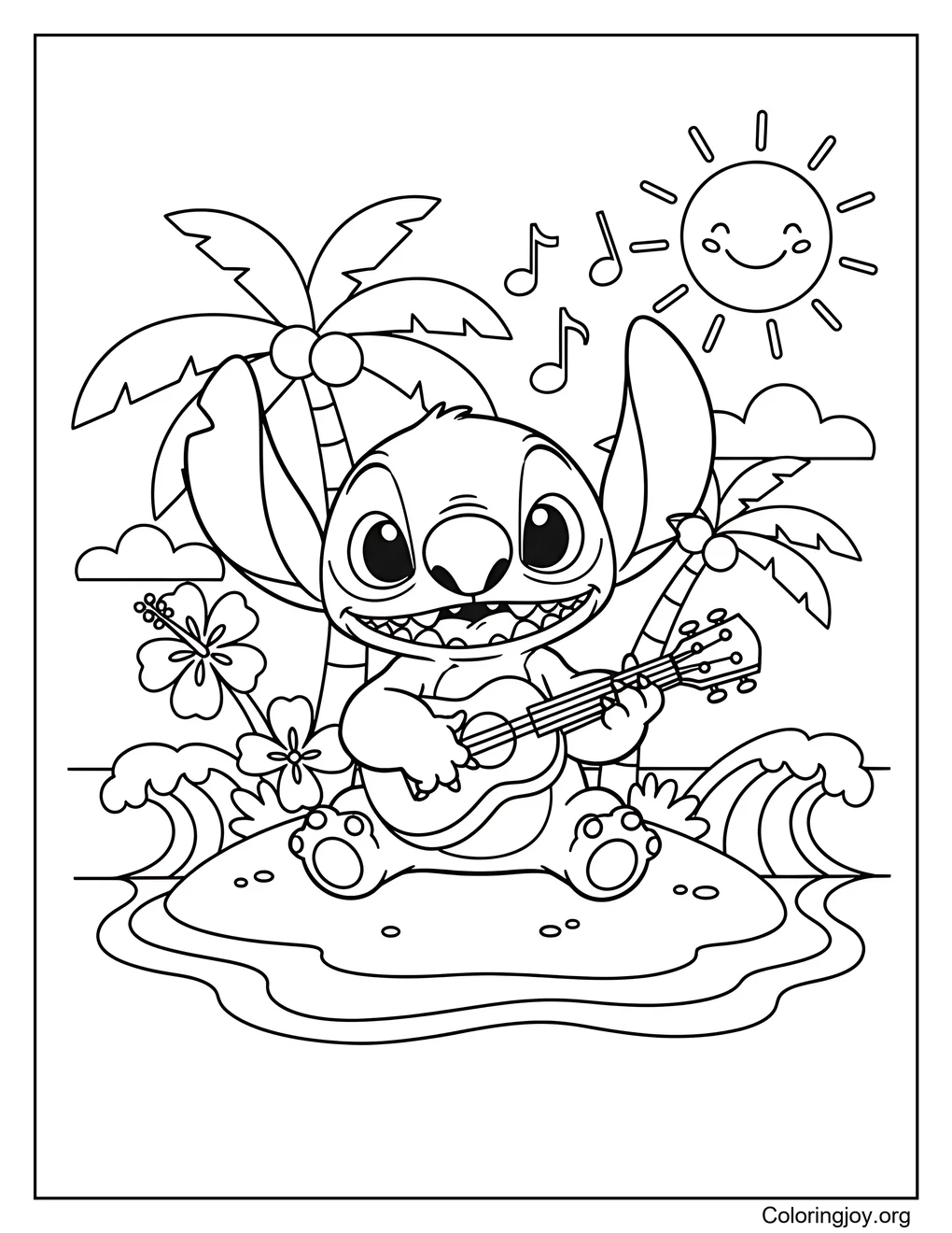 Stitch tocando el ukelele para colorear