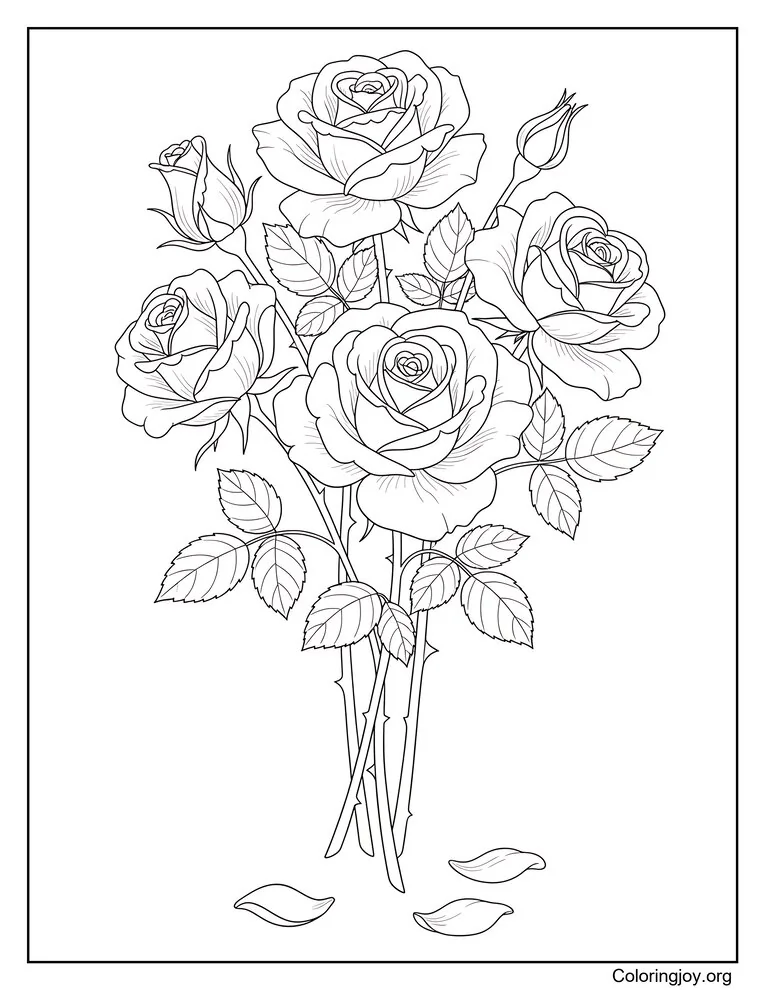 Página para colorear de ramo de rosas realista