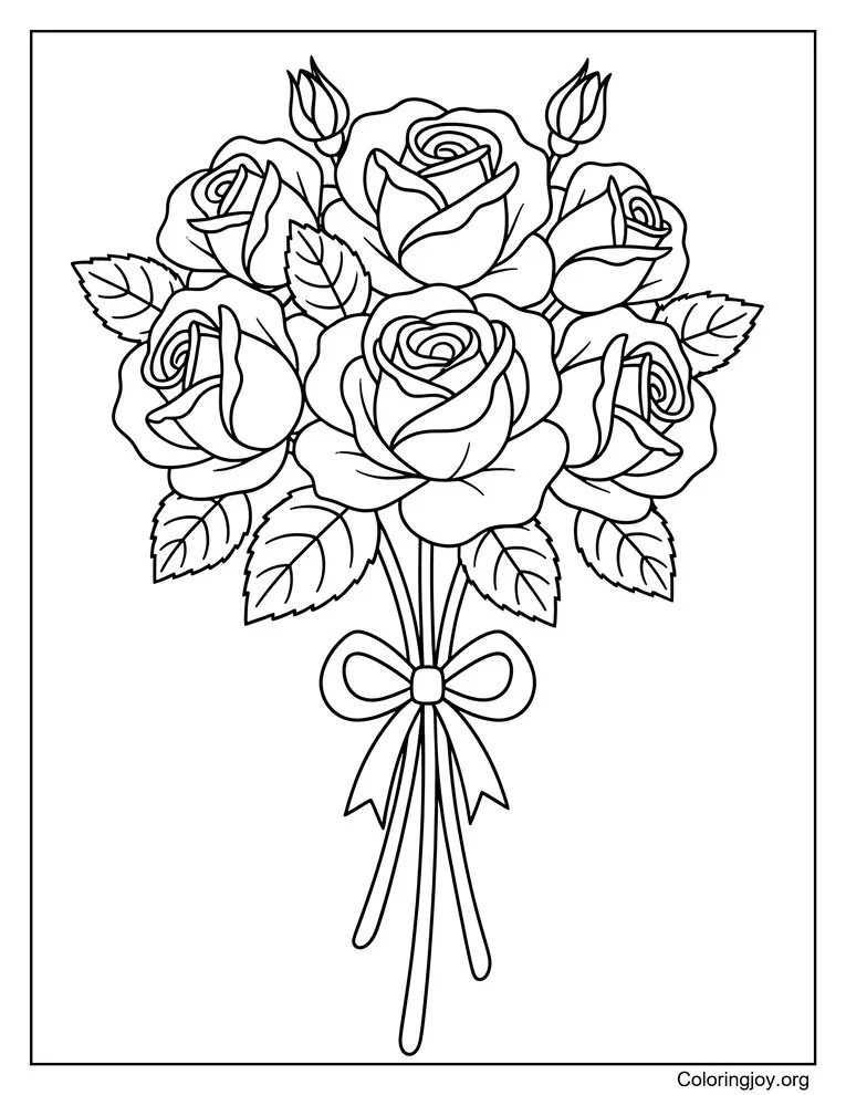 Página para colorear de ramo de rosas