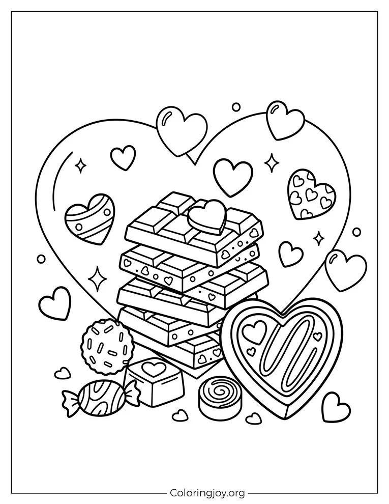 Regalos de chocolates en San Valentín para colorear