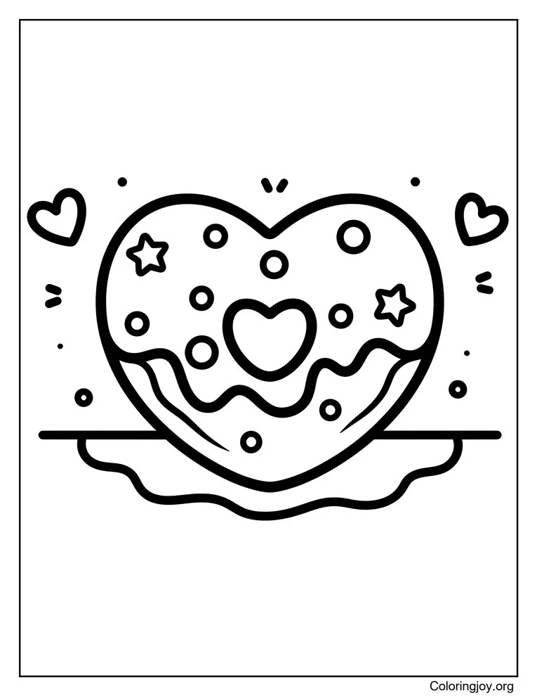 Página para colorear de donut de corazón