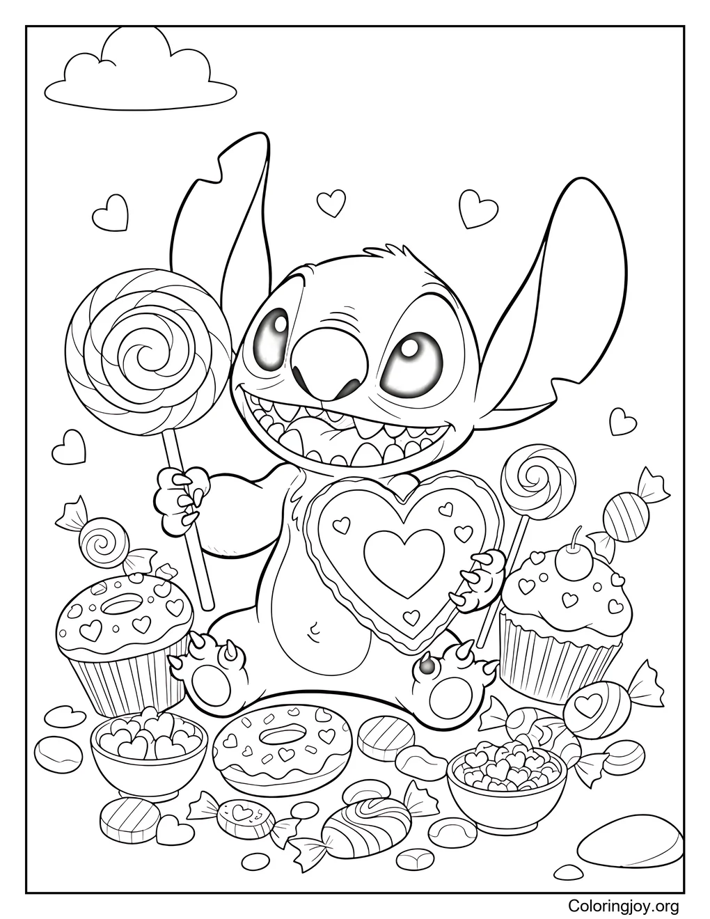 Stitch con dulces de amor
