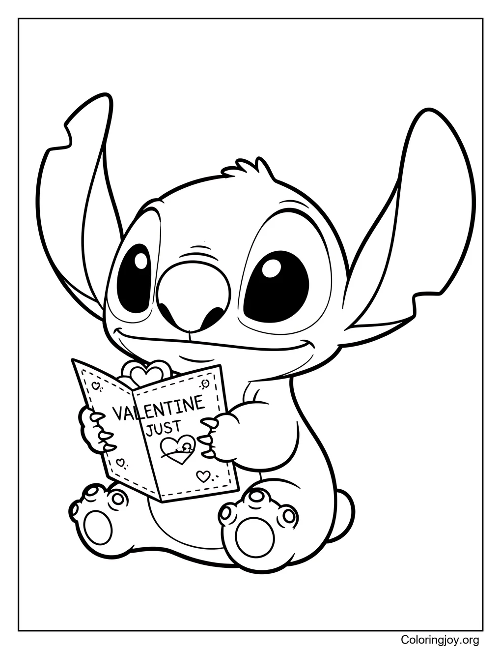 Stitch sosteniendo un San Valentín hecho solo para él