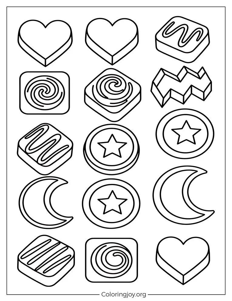 Página para colorear de surtido de cajas de chocolate