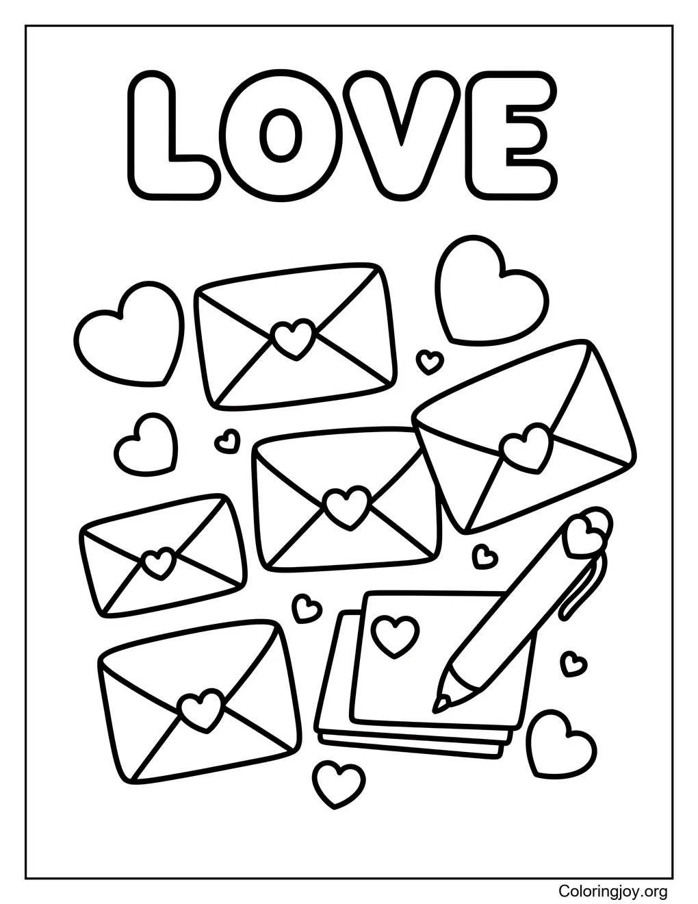 Hoja para colorear de cartas de amor