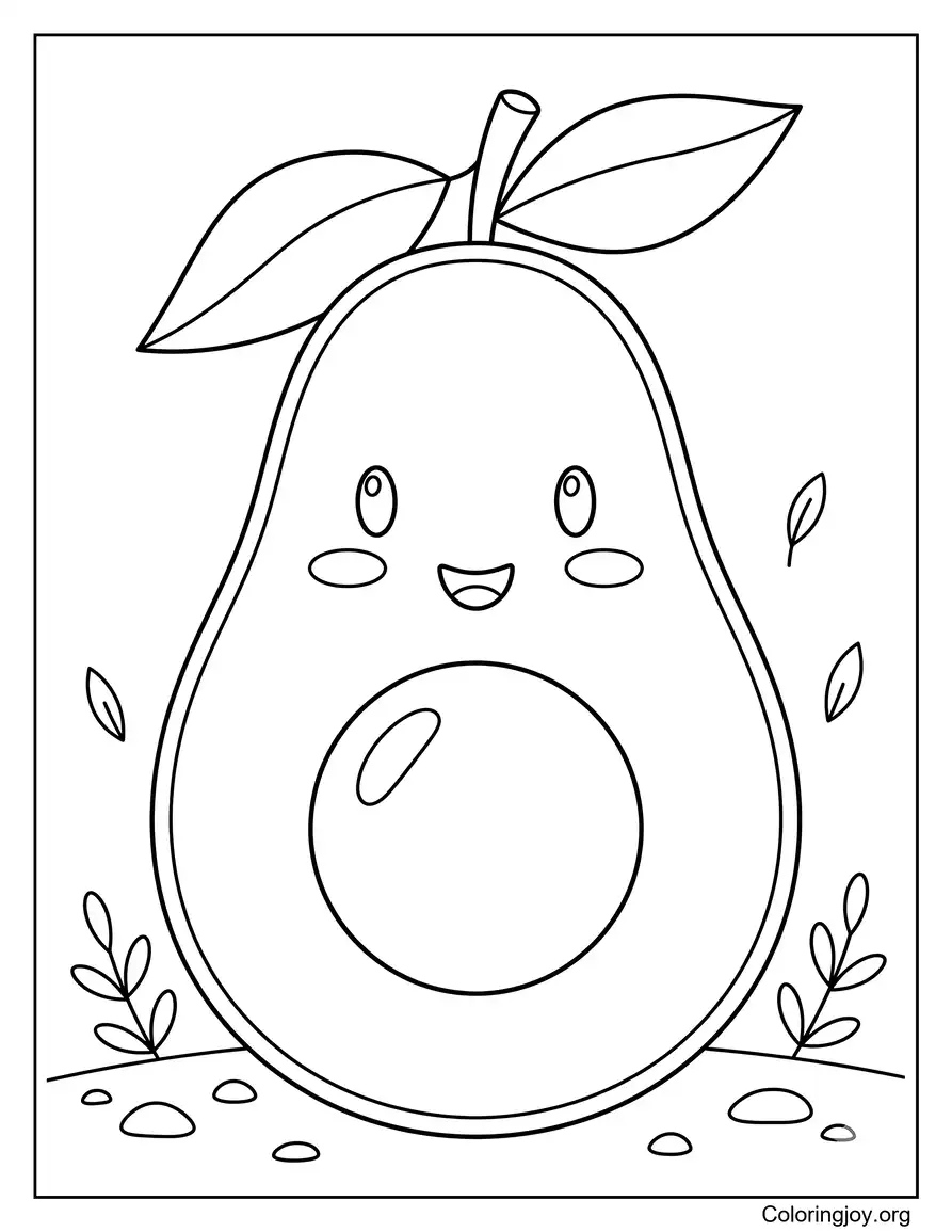 Fresh Avocado with Leaf and Stem Coloring Sheet