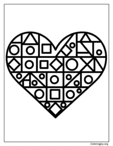 Geometric Heart Pattern Coloring Page