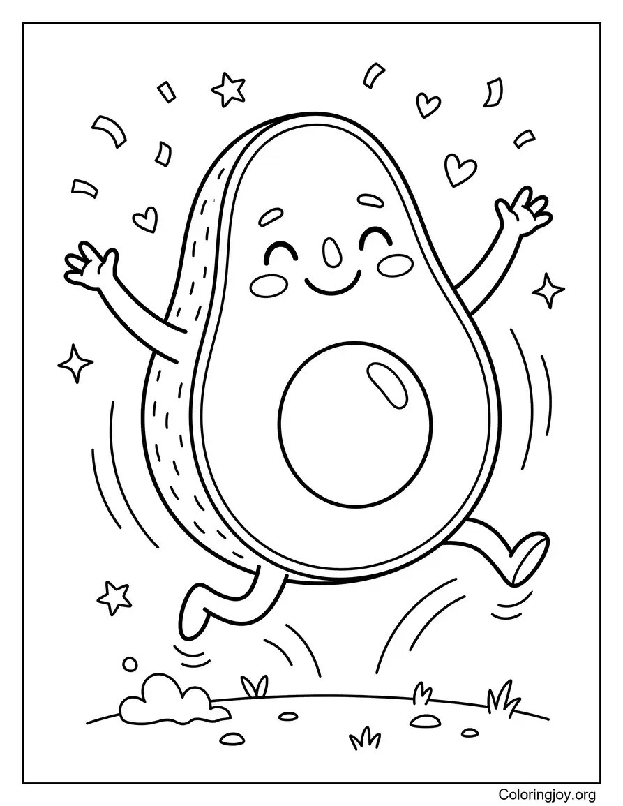 Happy Jumping Avocado Picture to Color