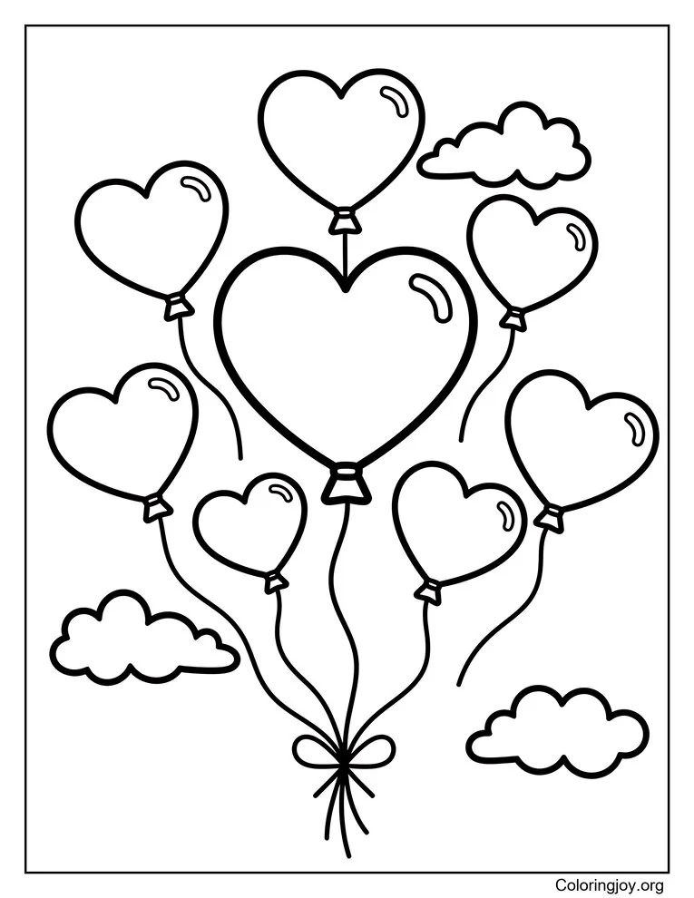 Heart Balloons Coloring Page