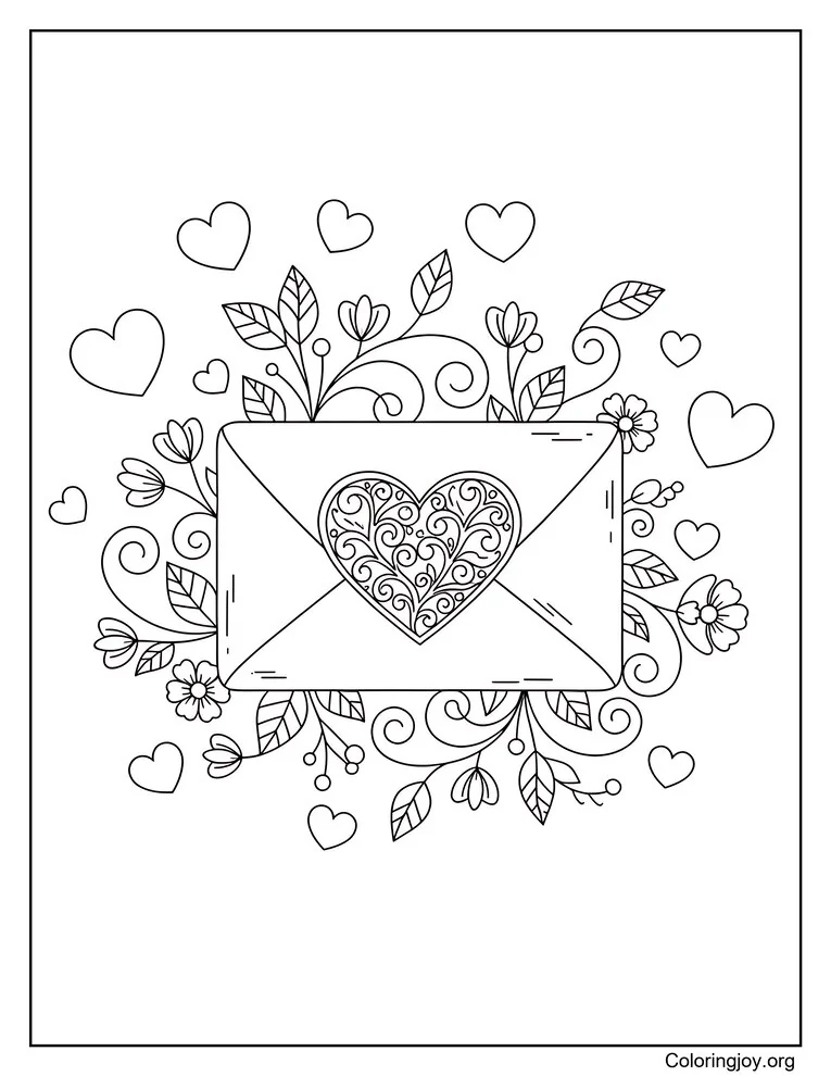 Heart Envelope Coloring Page