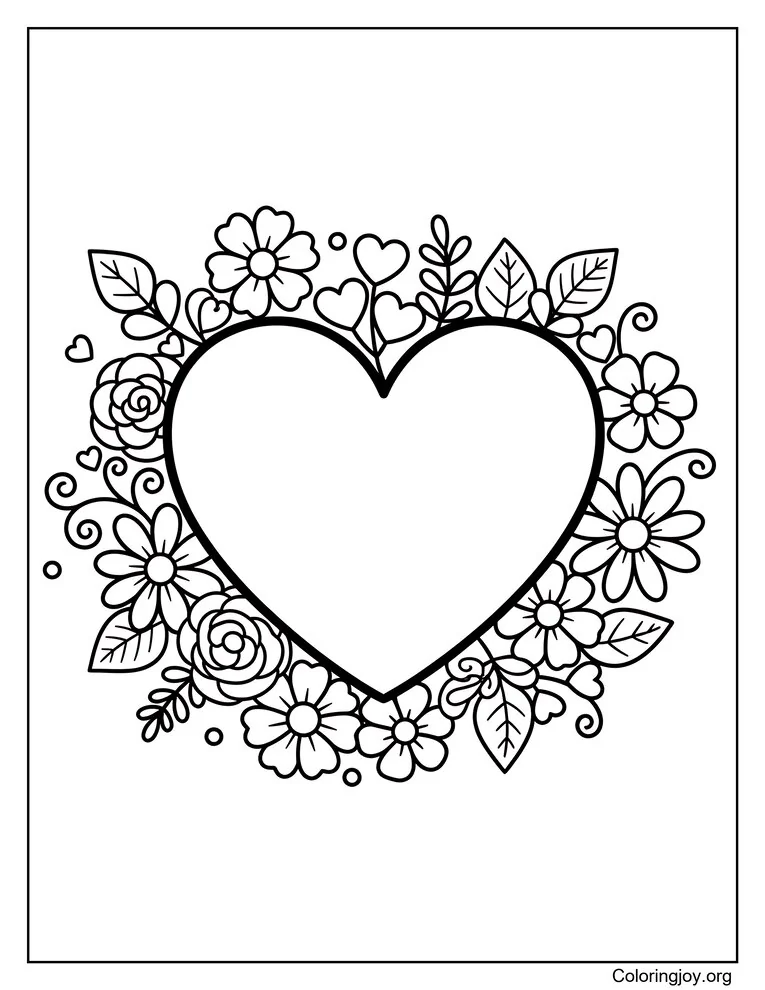 Heart With Flowers Coloring Page
