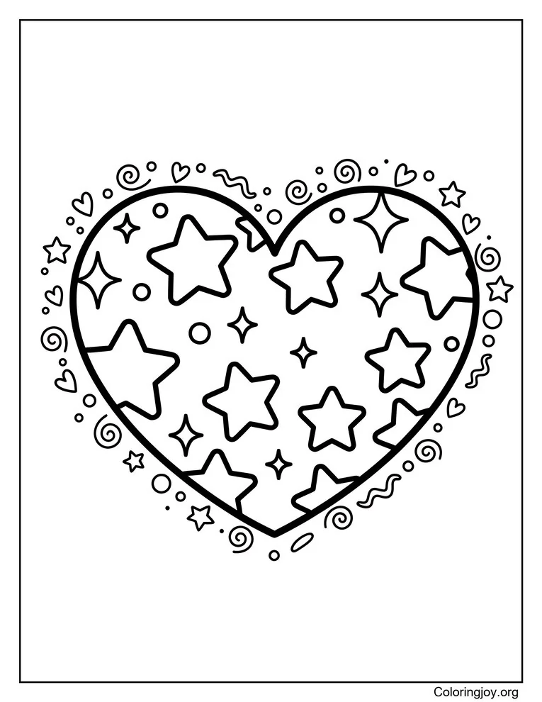 Heart With Stars And Sparkles Coloring Page