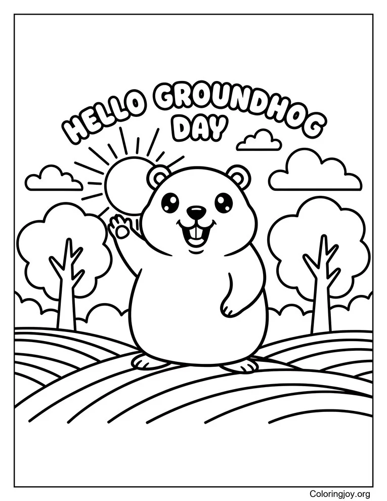 Hello Groundhog Day Coloring Page