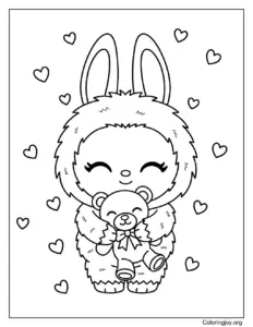 Labubu Cuddles a Teddy Bear