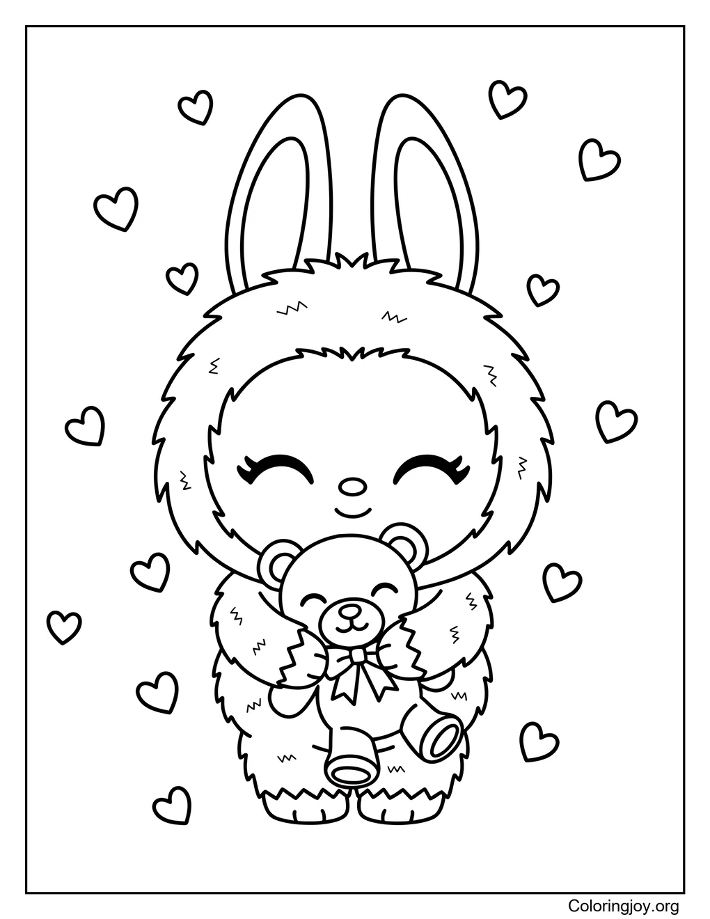 Labubu Cuddles a Teddy Bear