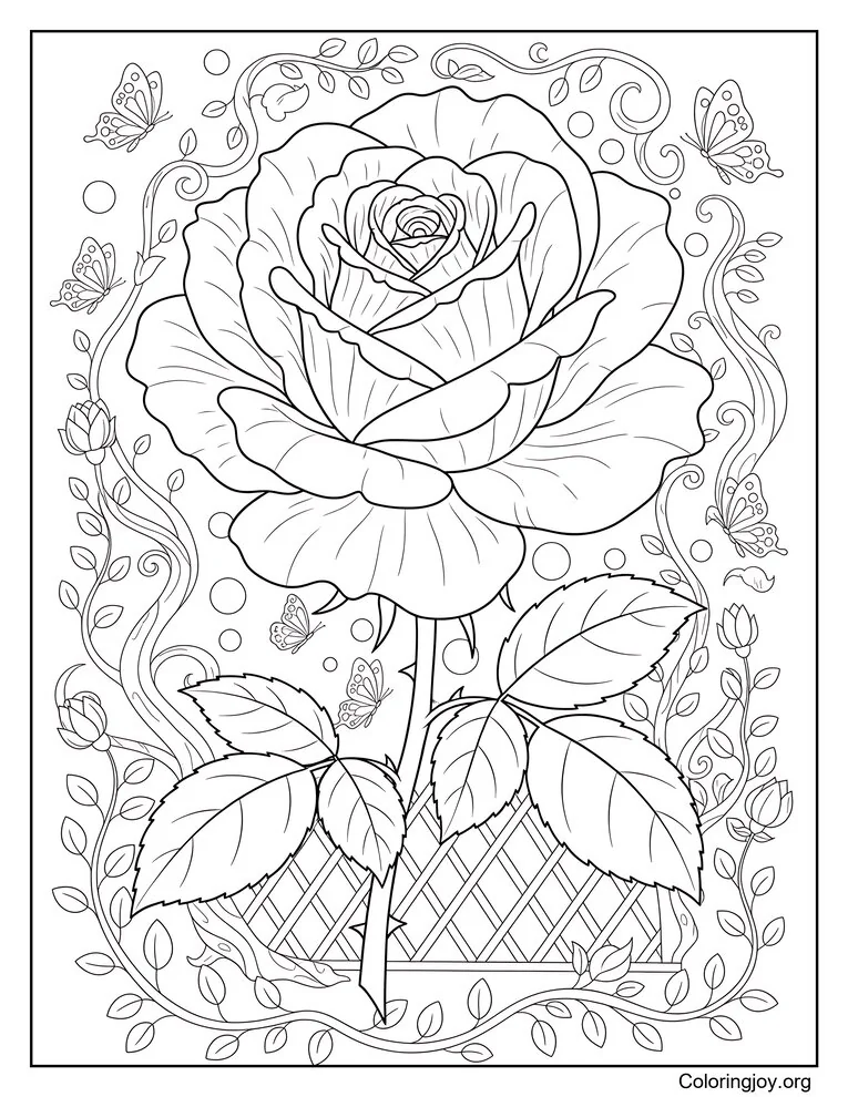 Large Rose Coloring Page