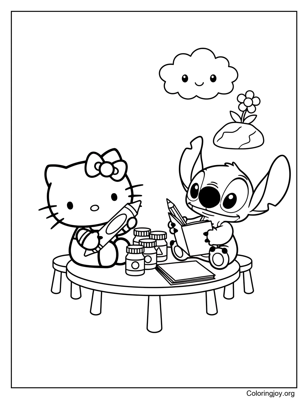 Outline to color hello kitty stitch