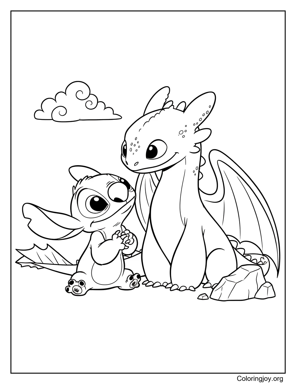Outline to color toothless and stitch