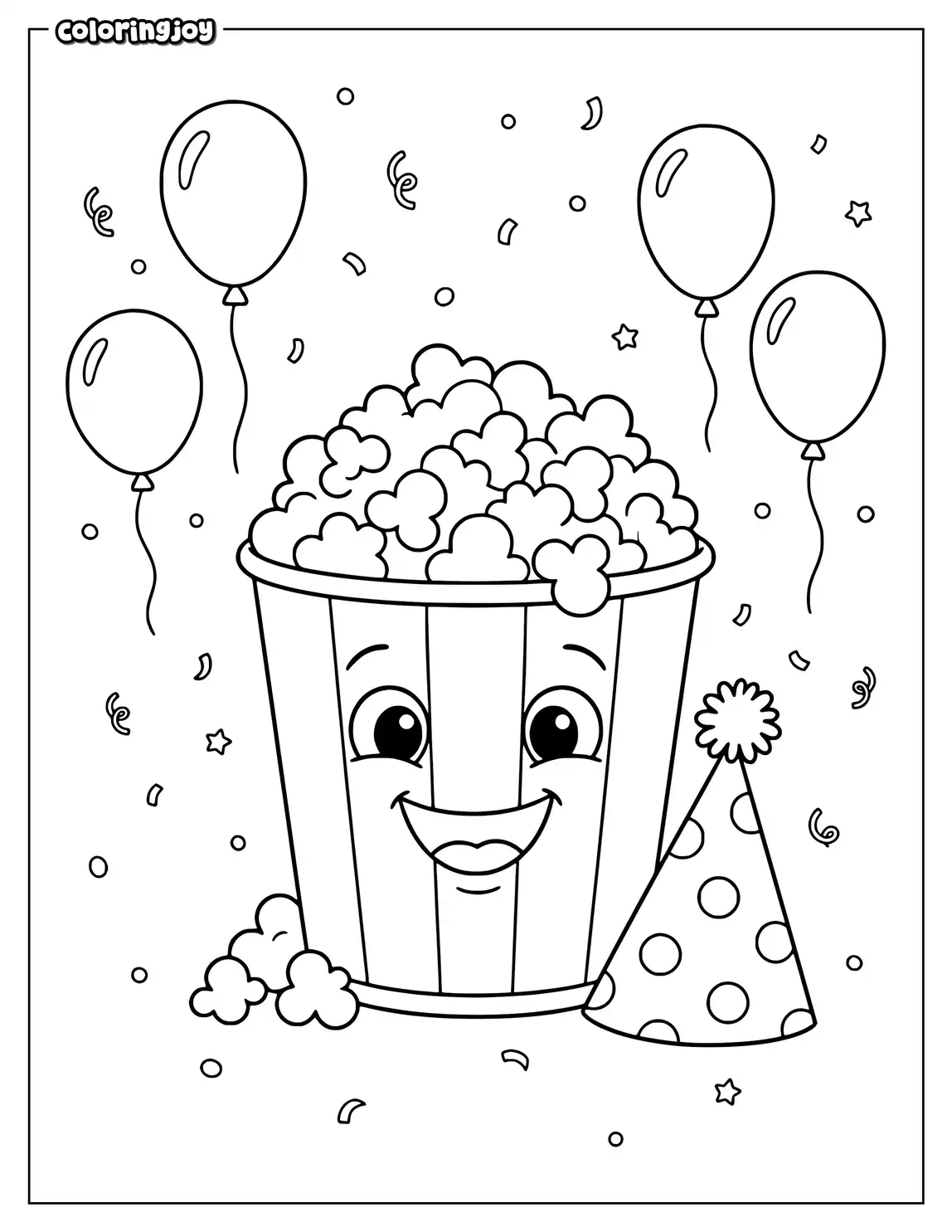 A cheerful popcorn bucket is ready for a snack party.