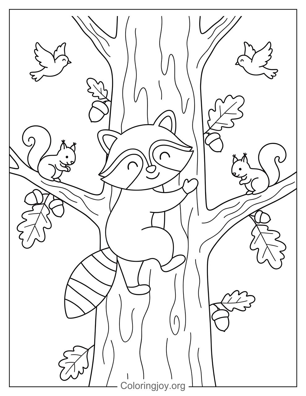 Raccoon Climbing a Tree Coloring Page