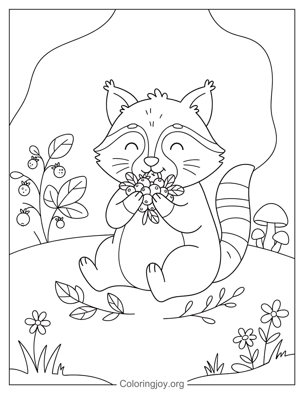 Raccoon Eating Berries Coloring Page