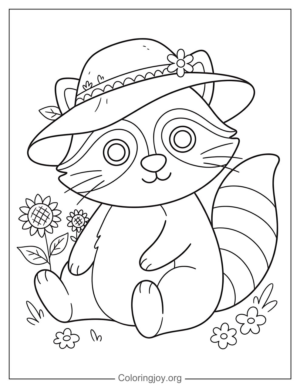 Raccoon Wearing a Hat Coloring Page