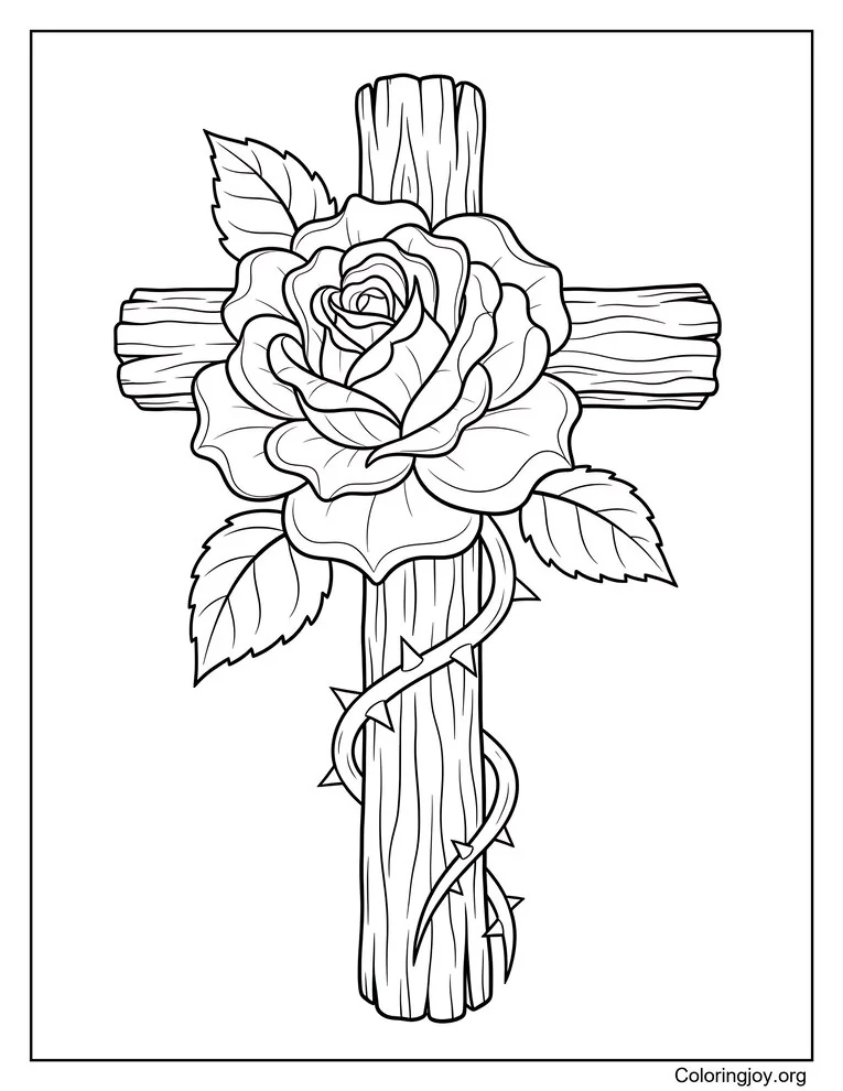 Rose Cross Coloring Page