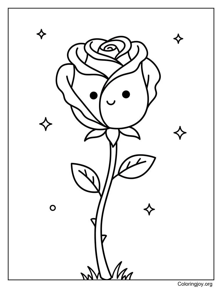 Rose with Stem Coloring Page