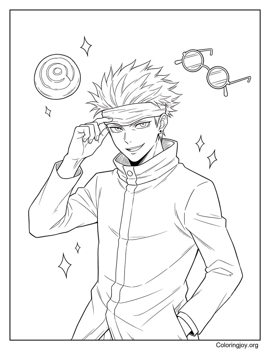 On a happy afternoon, Gojo poses with his favorite snacks.