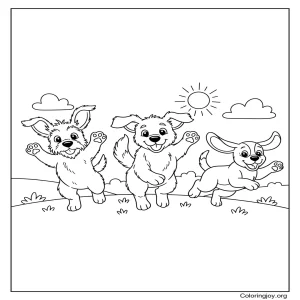 Three Dogs Playing picture to color