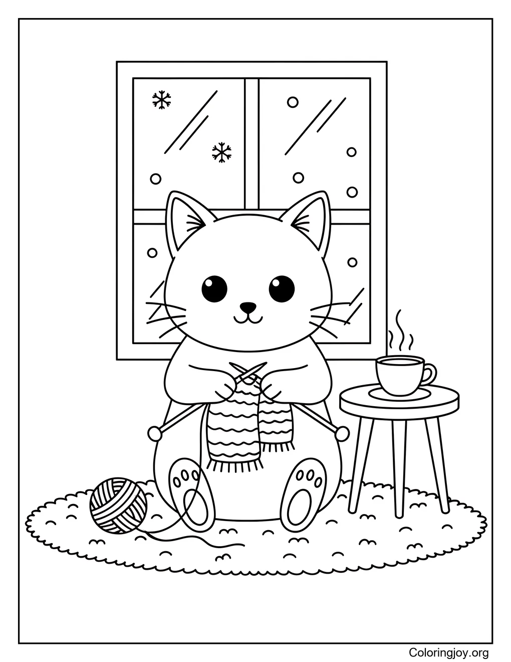 Winter Cat Knitting by Window