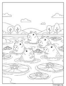 Capybara Friends Swimming