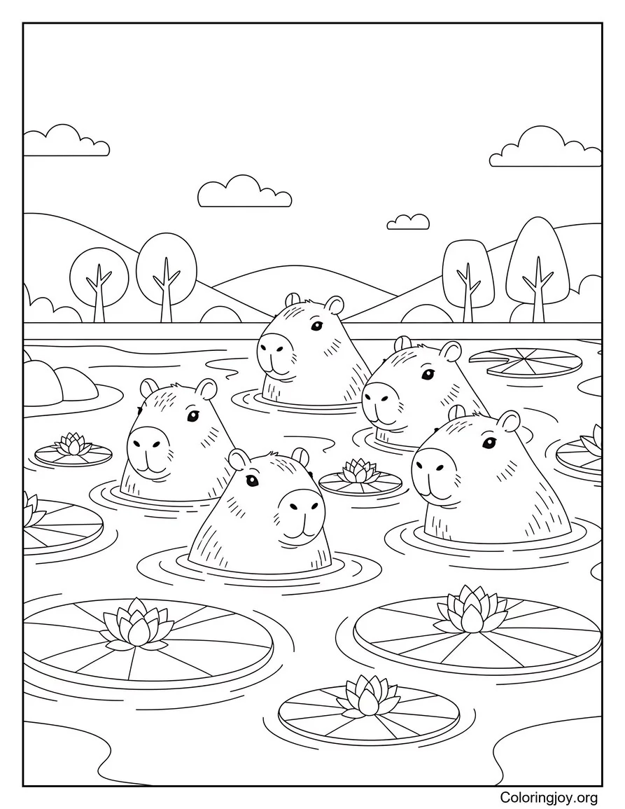 Capybara Friends Swimming