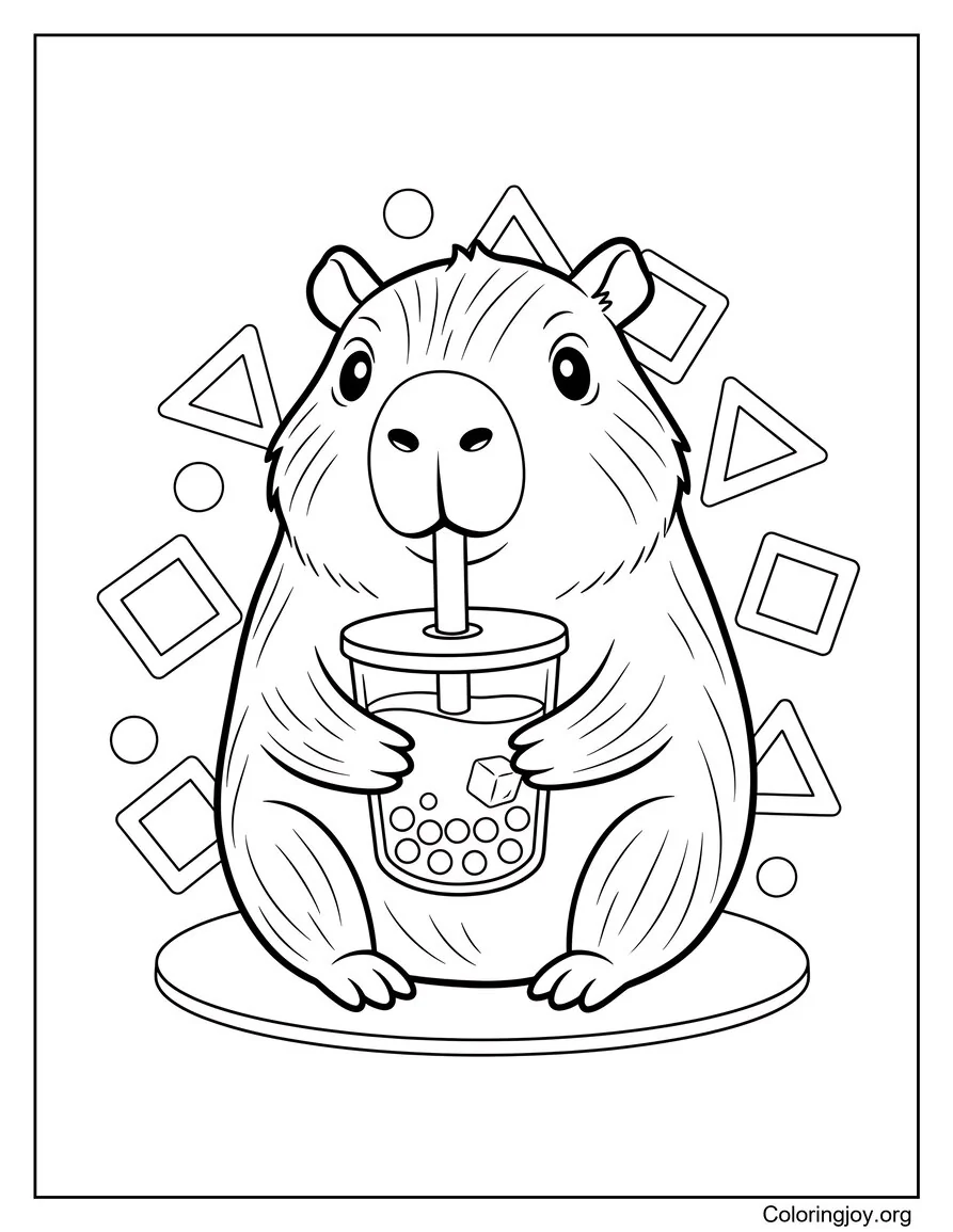 Cute Capybara with Boba Tea