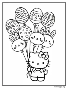 Hello Kitty Holds Easter Themed Balloons