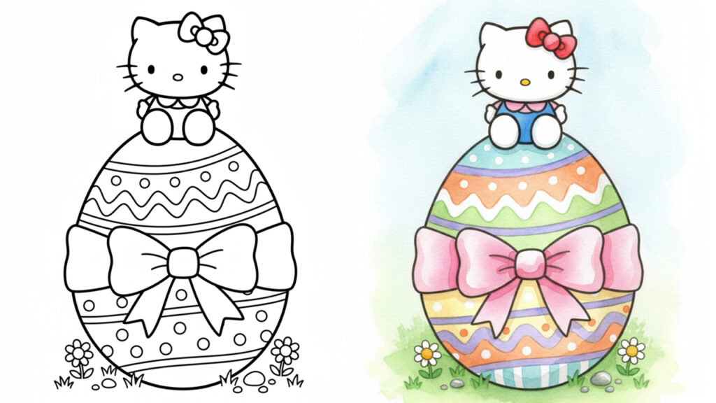 30 Hello kitty Easter Coloring Pages (Free PDFs Printable)