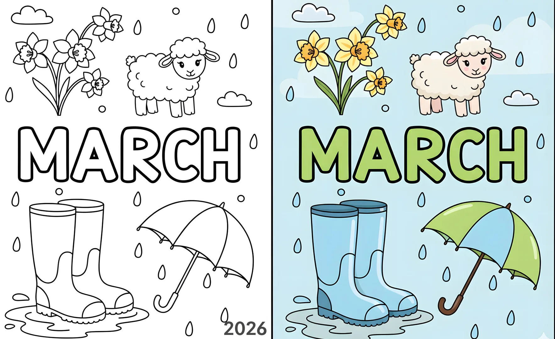 Páginas para colorear de marzo (imprimibles en PDF gratuitos)