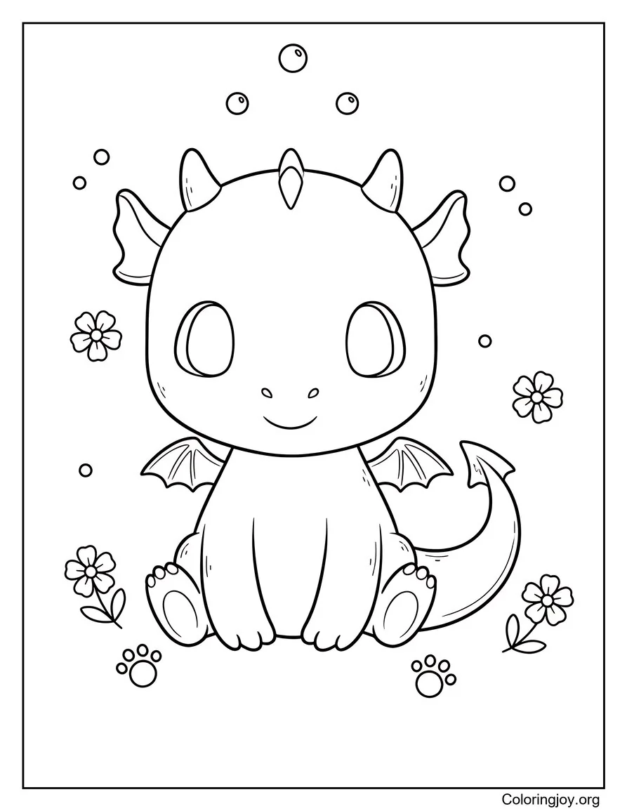 Adorable Kawaii Dragon Sitting Down