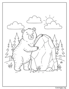 Adult Bear Scratching Against a Mountain Rock