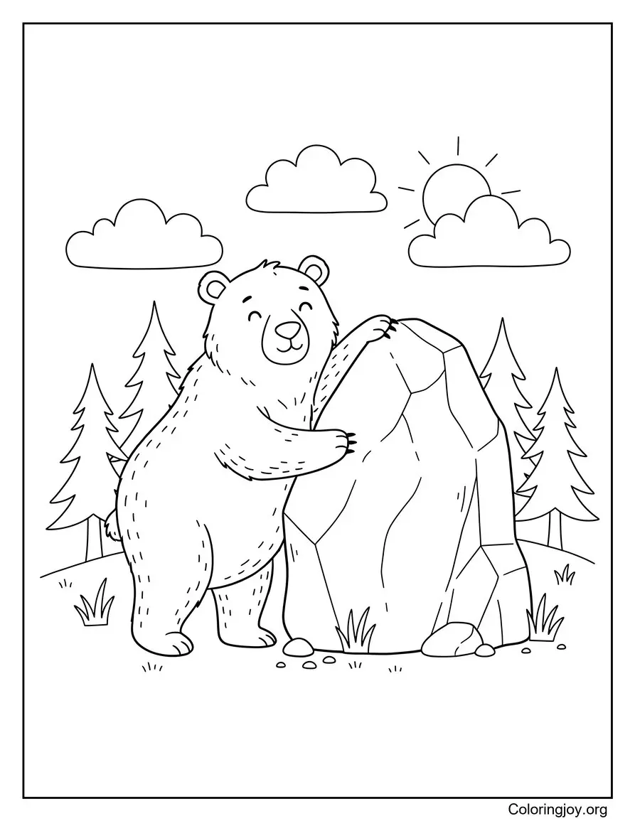 Adult Bear Scratching Against a Mountain Rock